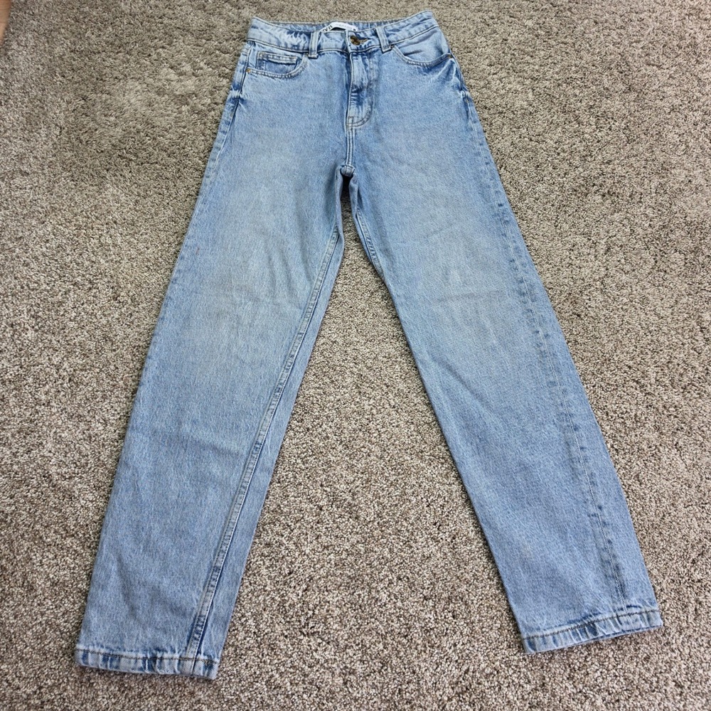 Zara Straight Leg Jeans Womens‎ 2 Light Blue High Rise Denim Casual 32688